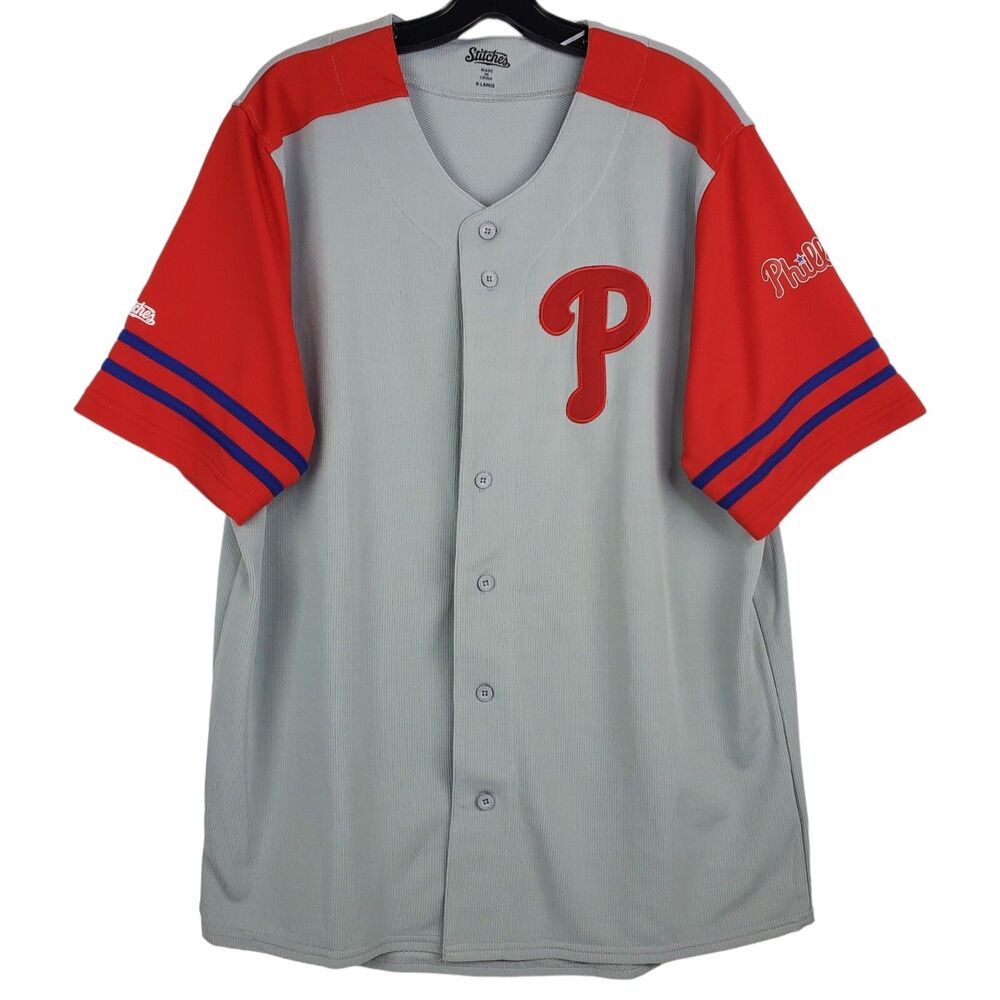 PHILADELPHIA PHILLIES Jersey Mens XL Gray Red Athleisure STITCHES MLB Baseball